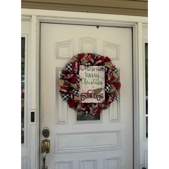 Rustic Christmas Wreath Buffalo Plaid and Vintage Truck Holiday Farmhouse Décor - Picture 8 of 8